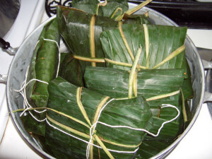 Food cooked in banana leaves
