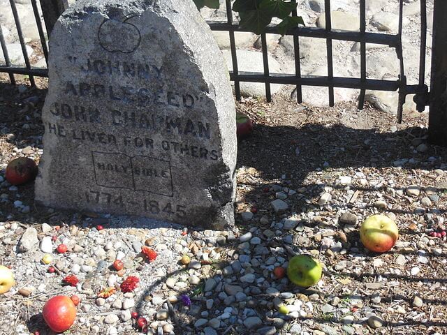 Johnny Appleseed Grave with apples placed nearby